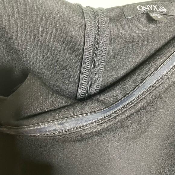 Onyx Nite Off Shoulder Jumpsuit Draped Bodice Wide Leg Back Zip Black 4 NWT - Picture 5 of 13